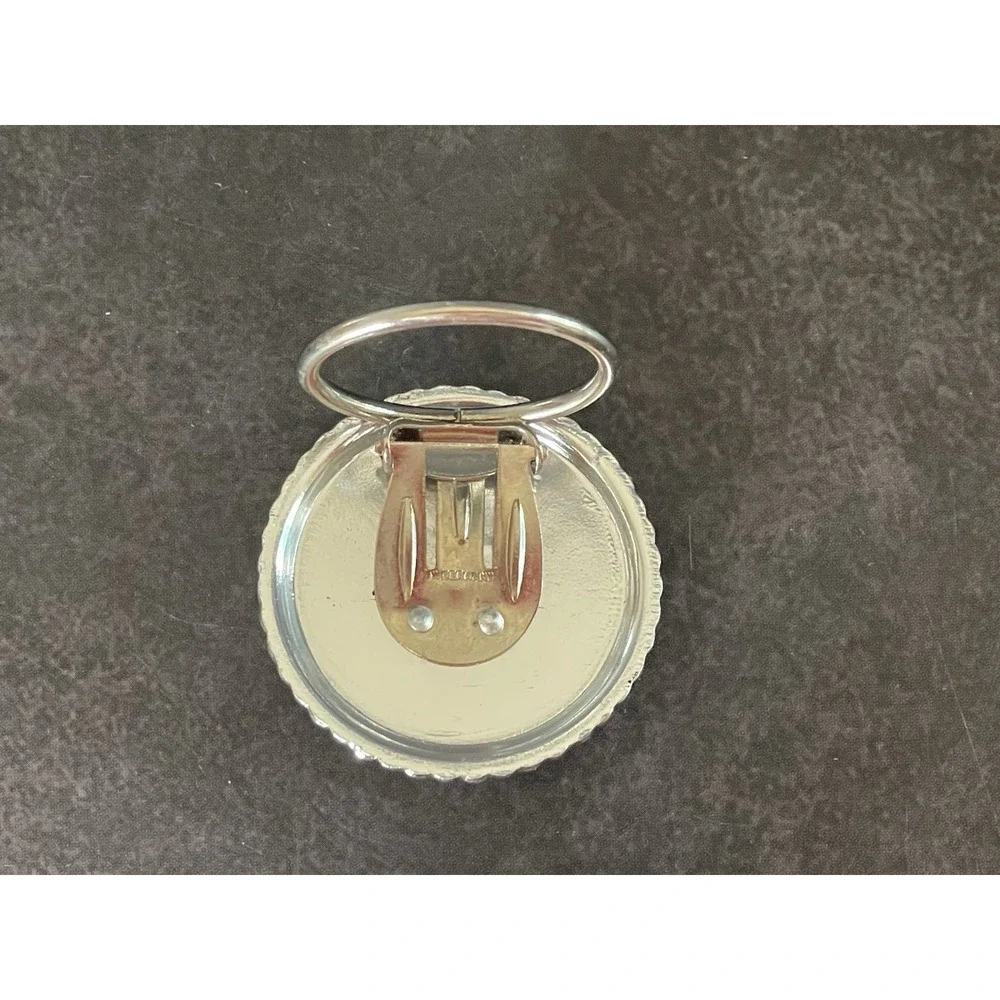 Vintage‎ Silver Circle Scarf Clip Mother Of Pearl Made in West Germany